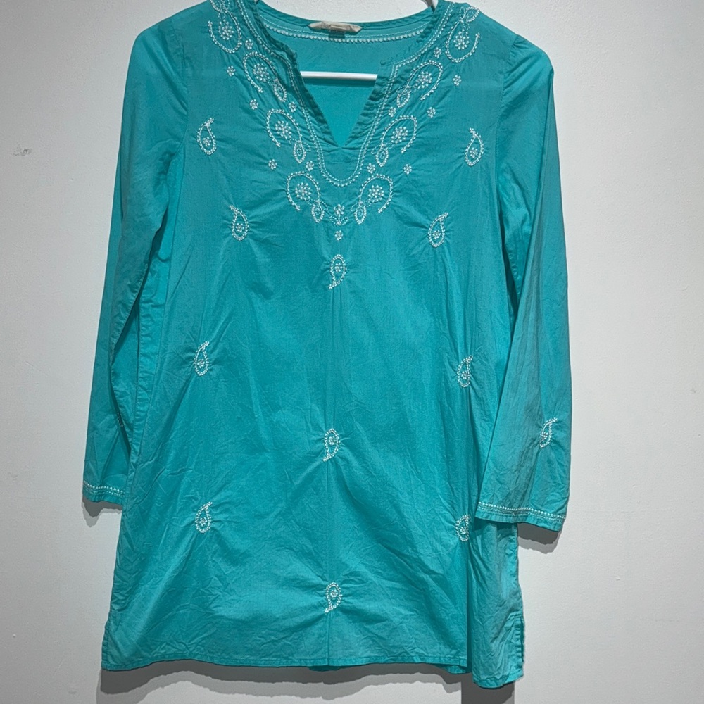 Lands' End Kids Turquoise Embroidered Tunic. Size Kids Medium 10-12